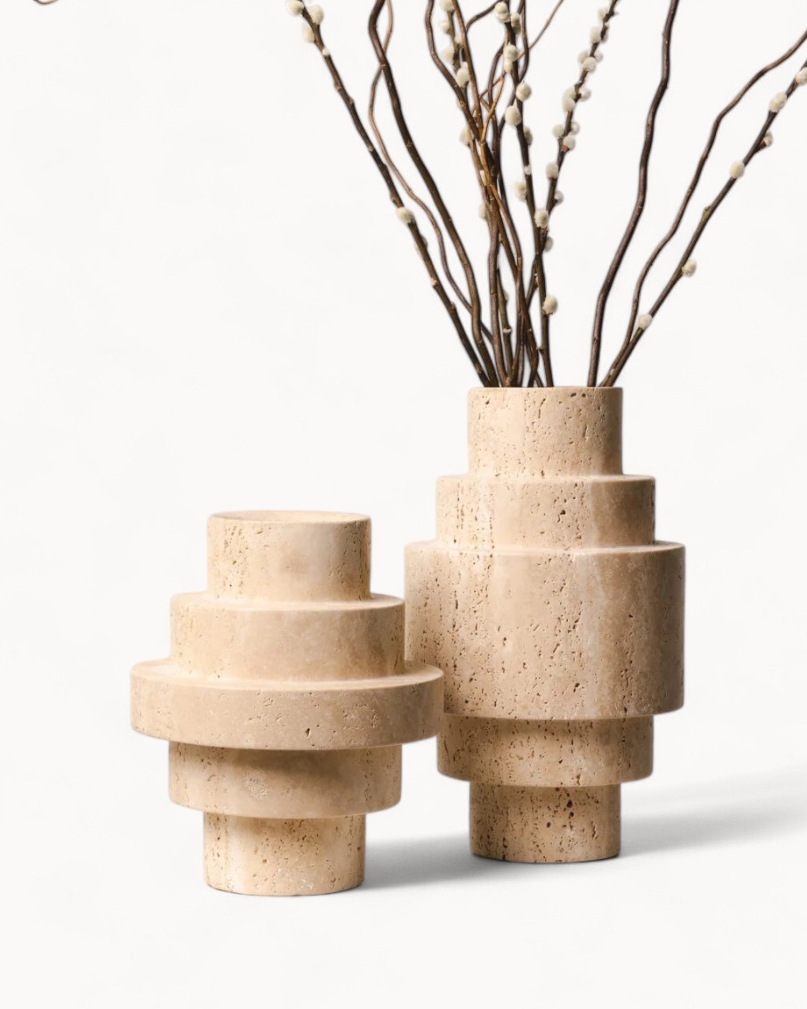 Vaso da Pavimento in Travertino Beige – Design Moderno con Motivo Geometrico-Vase-Lema Nova-Lema Nova